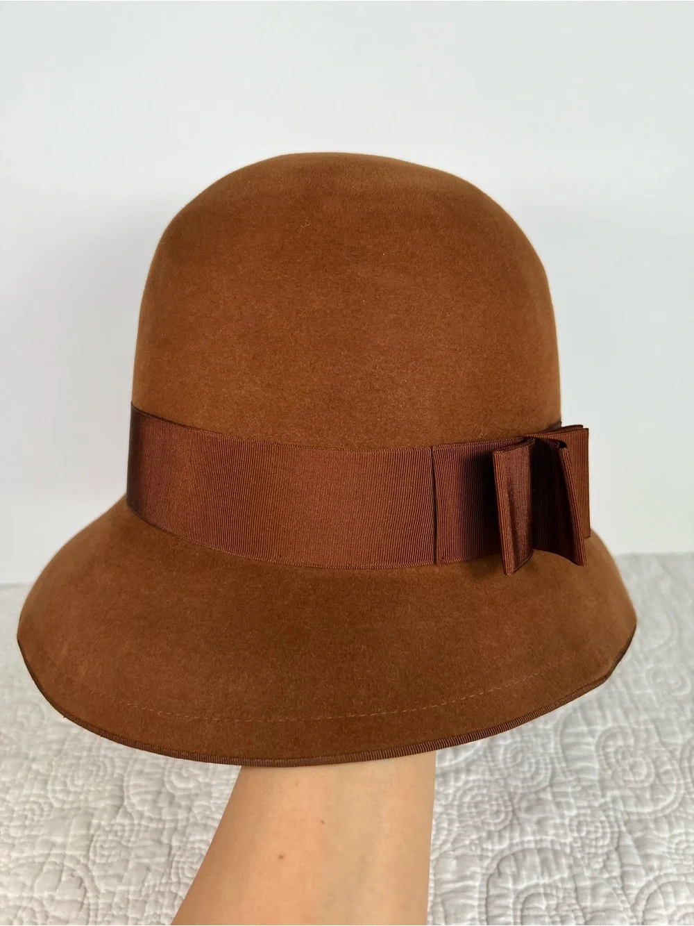 Vintage Borsalino Qualita Suprema Brown Fur Felt Cloche Hat Size 22 Makoff Italy